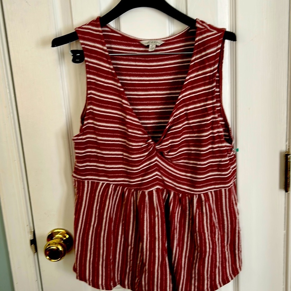Lucky Brand Size Small Muave Pink And White Striped Peplum Tank Top